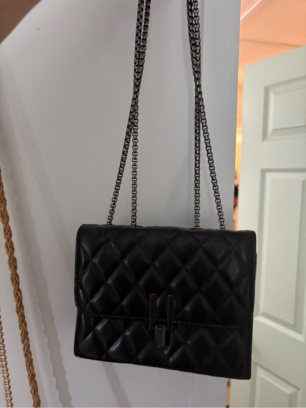 Quilted Black Leather Chain Shoulder Bag